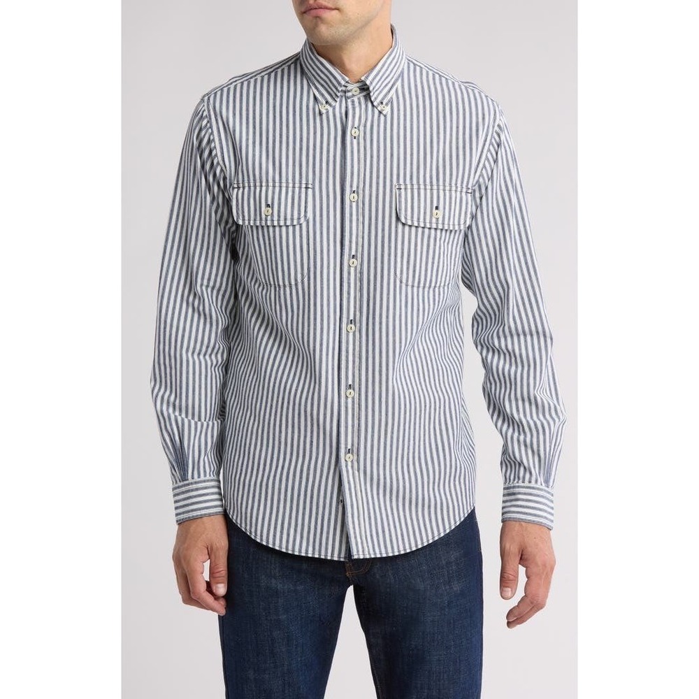 Brooks Brothers 1818 Regular Fit Striped Button Down Shirt‎ Mens XL Blue White